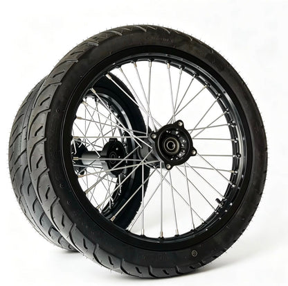Chrome & Black 17/14 Supermoto Wheelsets - Strike│Yozma│Tuttio│Valintsu